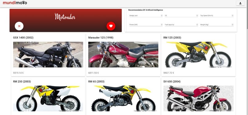 Motonder project with motorbikes and different prices